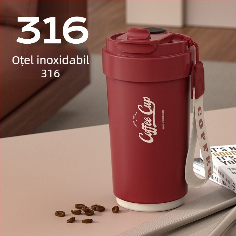 Ceșcă de cafea cu interior ceramic și carcasă izolantă termic din oțel inoxidabil 316, design minimalist de afaceri