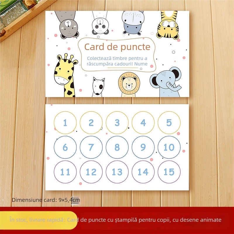 Set de ștampile pentru recompense – carduri cu puncte din desene animate pentru copii, profesori și elevi din învățământul primar