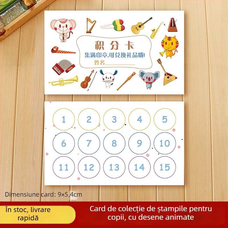 Set de ștampile pentru recompense – carduri cu puncte din desene animate pentru copii, profesori și elevi din învățământul primar