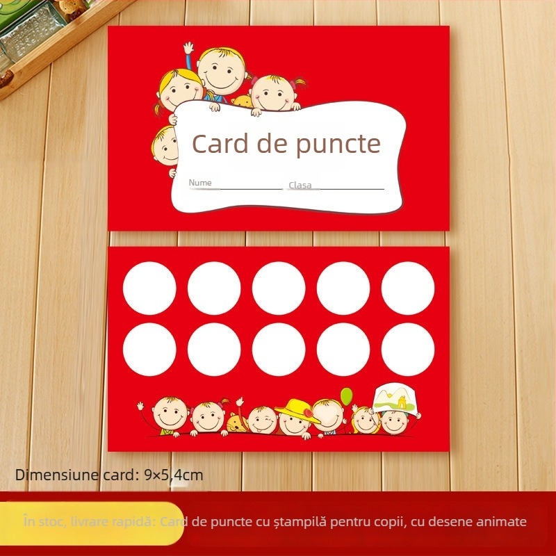 Set de ștampile pentru recompense – carduri cu puncte din desene animate pentru copii, profesori și elevi din învățământul primar