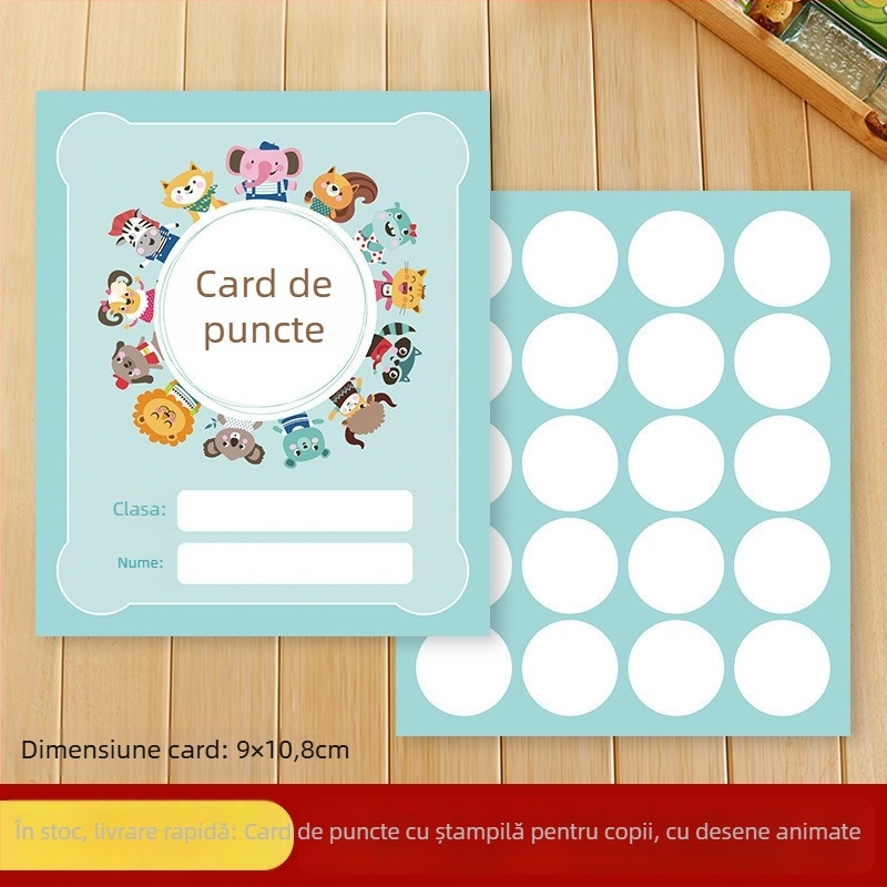 Set de ștampile pentru recompense – carduri cu puncte din desene animate pentru copii, profesori și elevi din învățământul primar