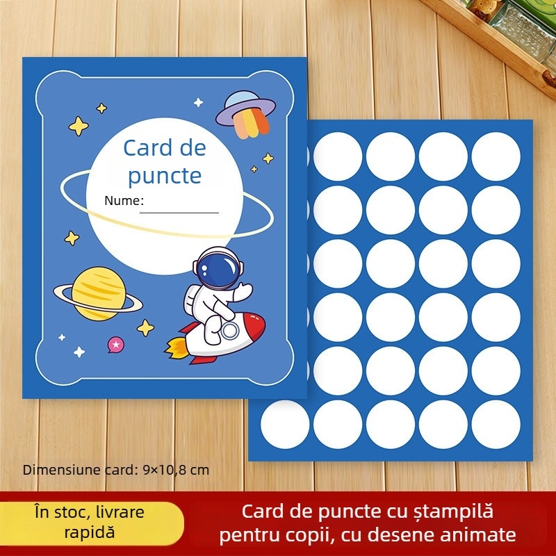 Set de ștampile pentru recompense – carduri cu puncte din desene animate pentru copii, profesori și elevi din învățământul primar