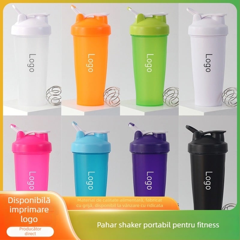 Cană sport 600 ml cu logo personalizat, shaker pentru fitness și pudră de proteine, recipient pentru amestecare