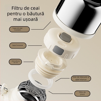 Sticlă de apă din oțel inoxidabil, cu capacitate mare, izolată, cu filtru și separator de ceai – pentru drumeții în aer liber
