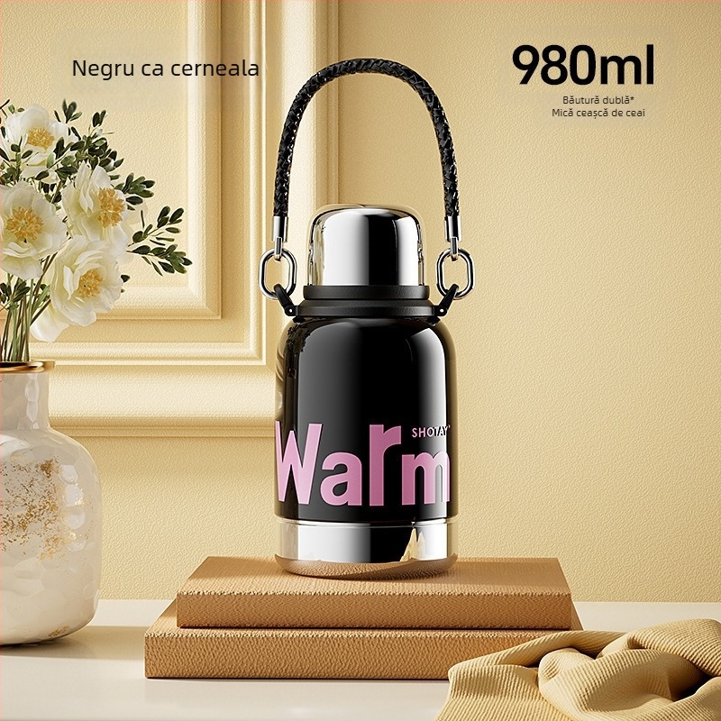 Sticlă de apă din oțel inoxidabil, cu capacitate mare, izolată, cu filtru și separator de ceai – pentru drumeții în aer liber