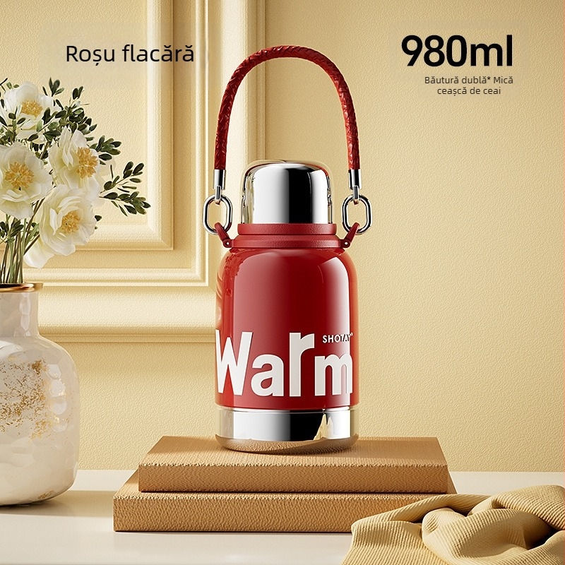 Sticlă de apă din oțel inoxidabil, cu capacitate mare, izolată, cu filtru și separator de ceai – pentru drumeții în aer liber