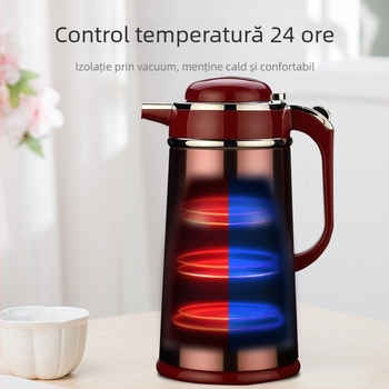 Termos din oțel inoxidabil izolant, cu interior din sticlă, capac mare, închidere prin apăsare, pentru cafea la birou