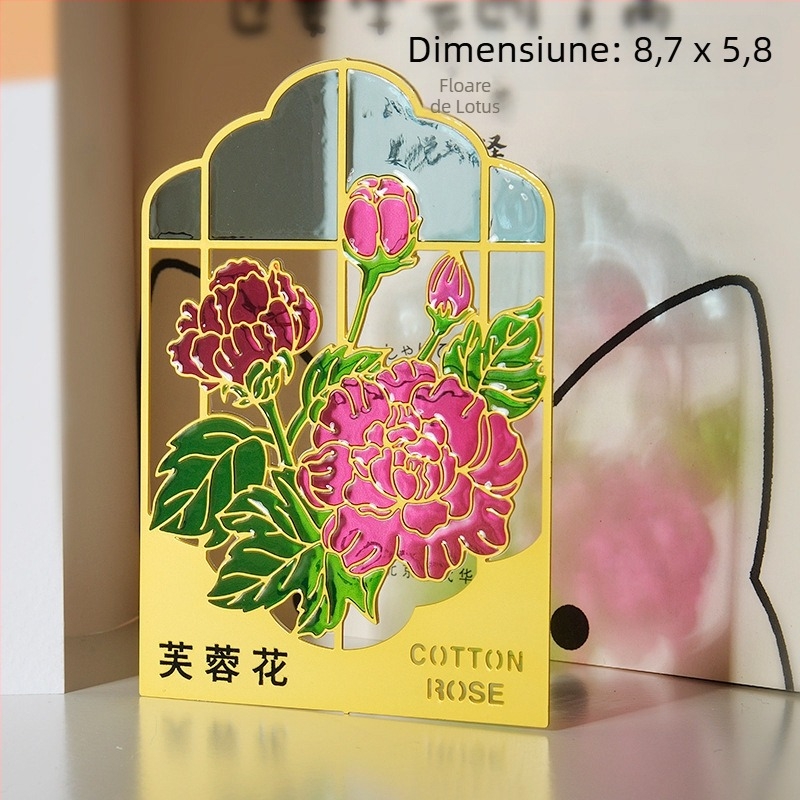 Doisprezece zeițe ale florilor — semn de carte din metal translucid, cu decupaj găurit și lac colorat, design cu temă vegetală