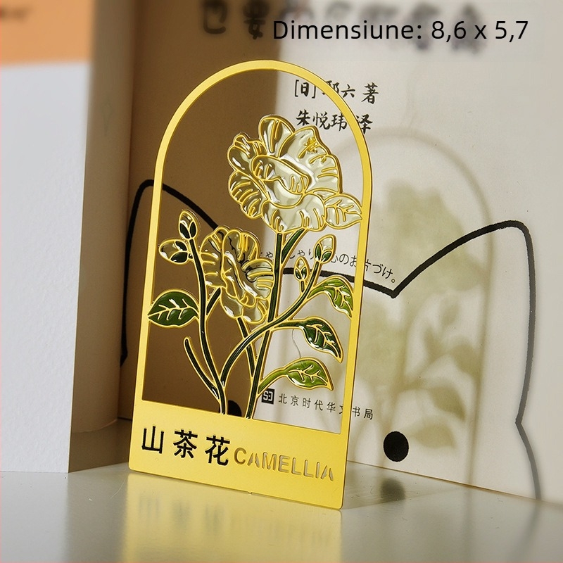 Doisprezece zeițe ale florilor — semn de carte din metal translucid, cu decupaj găurit și lac colorat, design cu temă vegetală