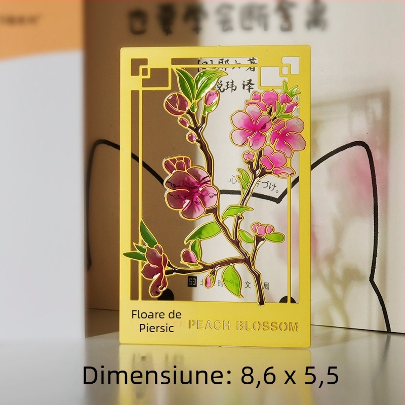 Doisprezece zeițe ale florilor — semn de carte din metal translucid, cu decupaj găurit și lac colorat, design cu temă vegetală