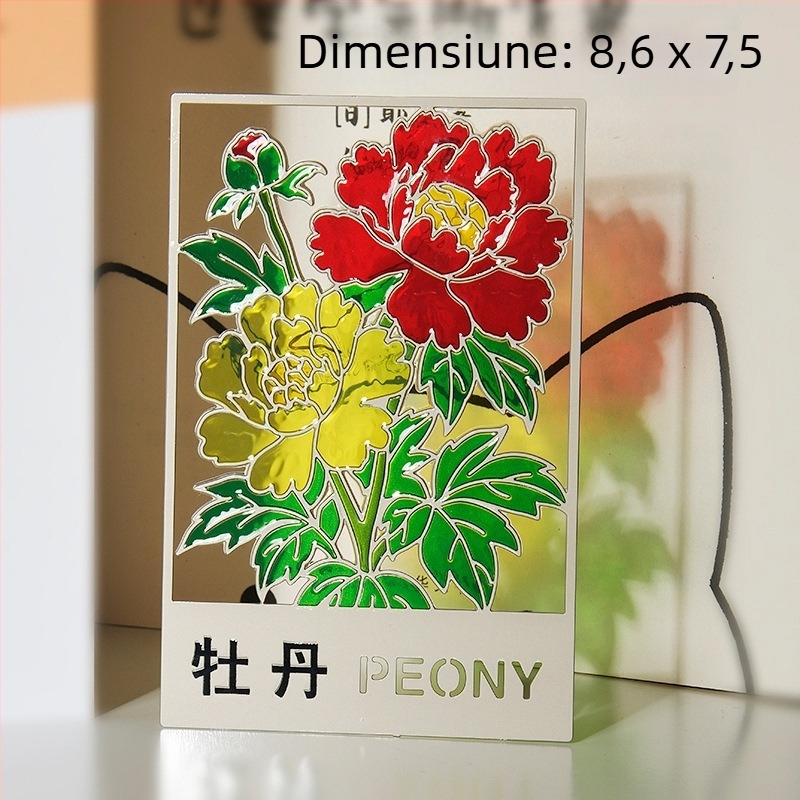 Doisprezece zeițe ale florilor — semn de carte din metal translucid, cu decupaj găurit și lac colorat, design cu temă vegetală