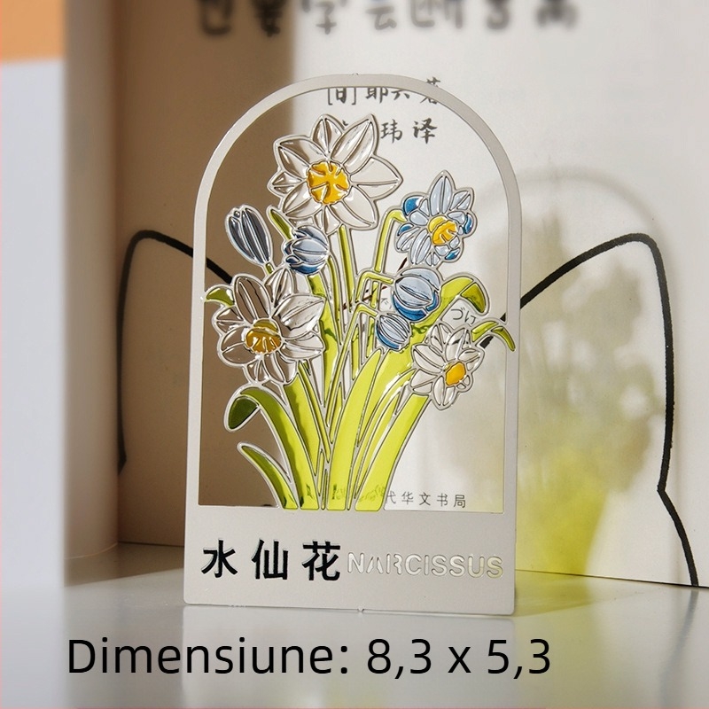 Doisprezece zeițe ale florilor — semn de carte din metal translucid, cu decupaj găurit și lac colorat, design cu temă vegetală