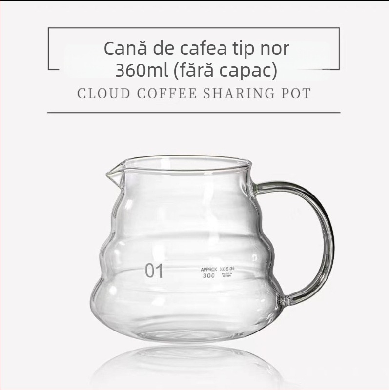 Set din sticlă pentru cafea pour-over: ceainic în formă de nor, pahare pentru împărțire și cană de măsurare — compact, din sticlă borosilicată premium