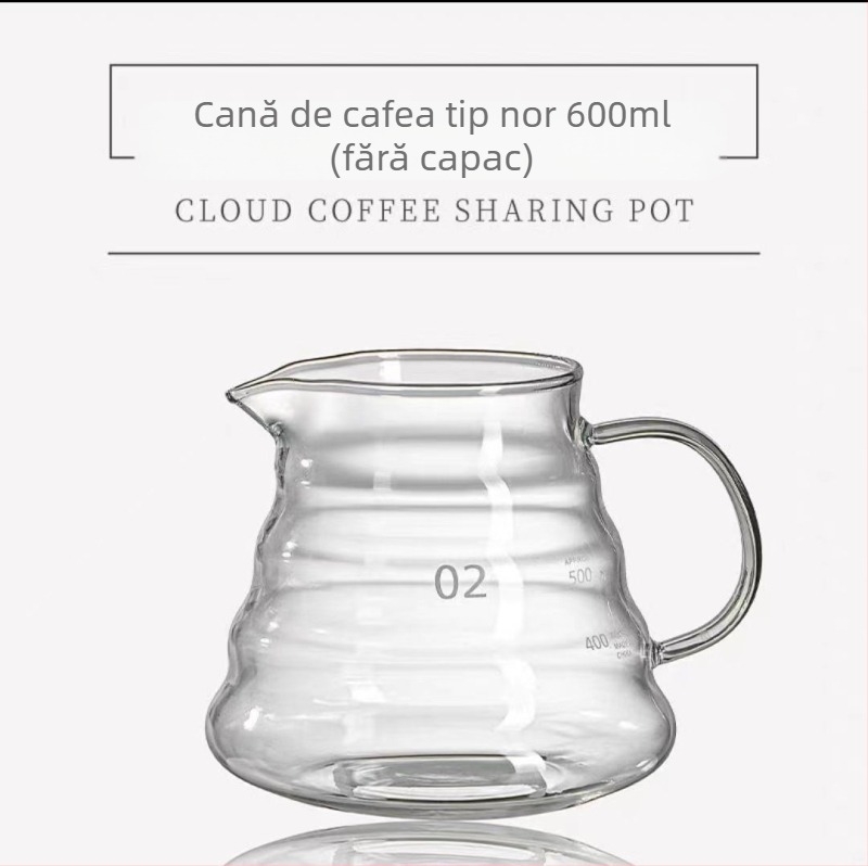 Set din sticlă pentru cafea pour-over: ceainic în formă de nor, pahare pentru împărțire și cană de măsurare — compact, din sticlă borosilicată premium