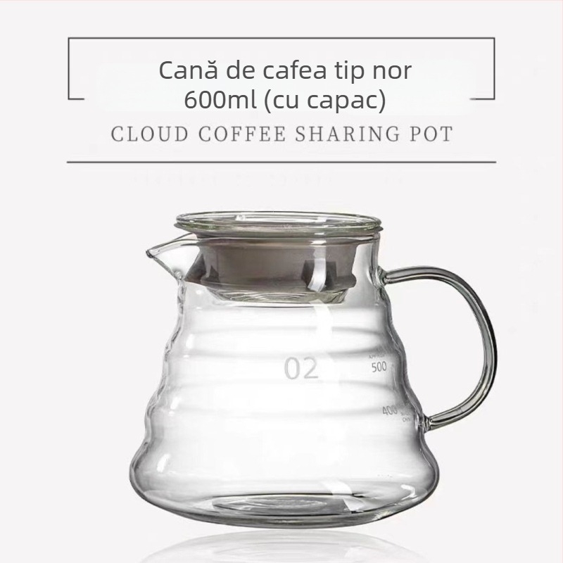 Set din sticlă pentru cafea pour-over: ceainic în formă de nor, pahare pentru împărțire și cană de măsurare — compact, din sticlă borosilicată premium