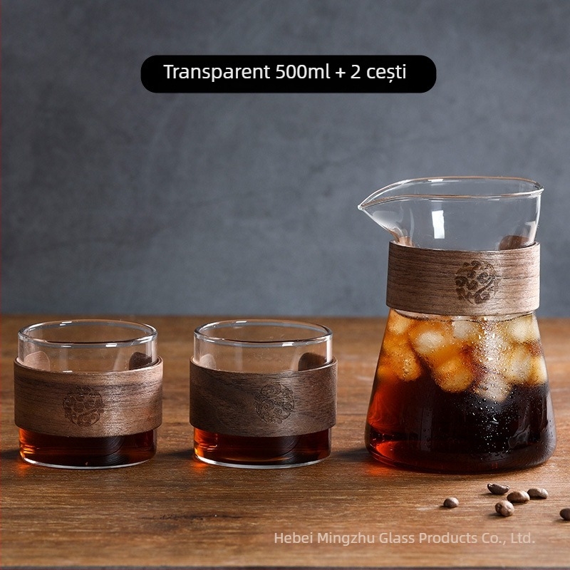 Set din sticlă pentru cafea pour-over: ceainic în formă de nor, pahare pentru împărțire și cană de măsurare — compact, din sticlă borosilicată premium