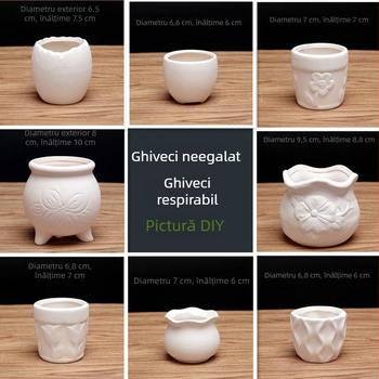 Ghiveci ceramic pentru suculente, respirabil, pictat manual, DIY