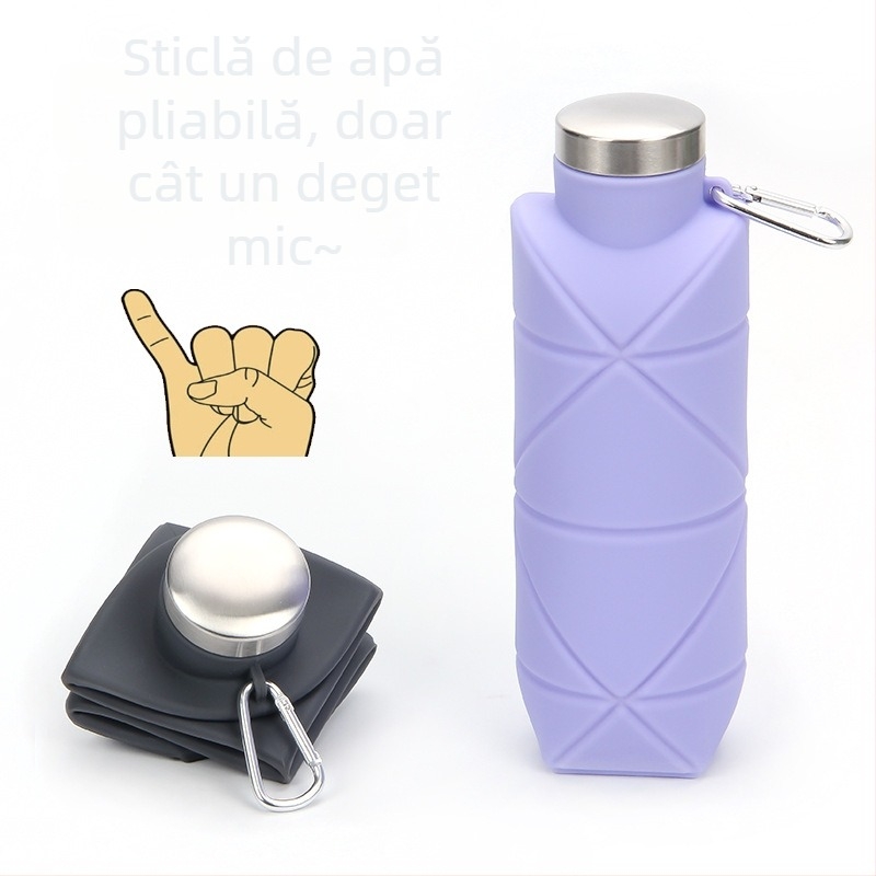 Recipient de apă pliabil din silicon, portabil pentru camping în aer liber, silicon de calitate alimentară, rezistent la temperaturi ridicate