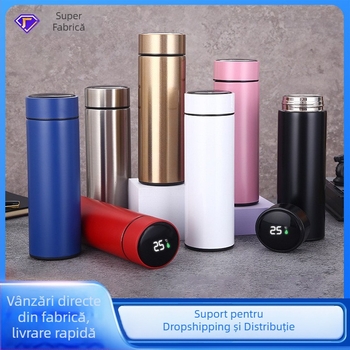 Cană din oțel inoxidabil 304, pereți dubli, izolație vid, măsurare temperatură, design cilindric drept, personalizabil