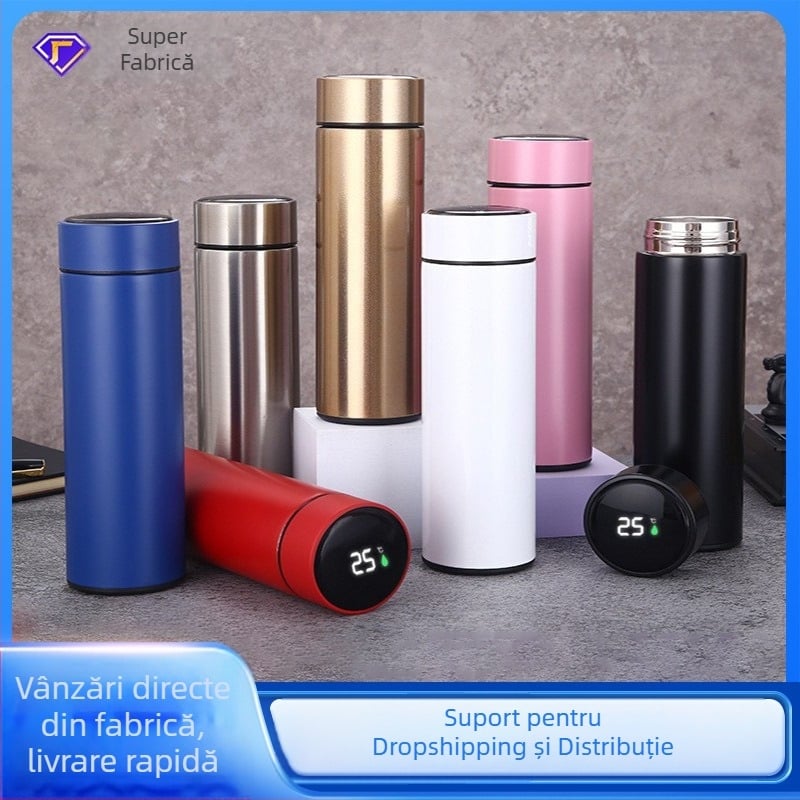 Cană din oțel inoxidabil 304, pereți dubli, izolație vid, măsurare temperatură, design cilindric drept, personalizabil