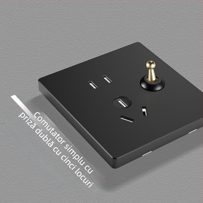 International Electrician 86-type panou întrerupător cu levier din alamă negru, stil franțuzesc, design industrial retro, prize pentru hoteluri și pensiuni