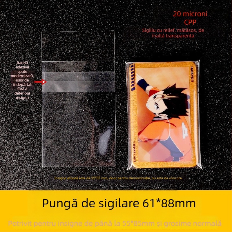 Protecție transparentă pentru insignă de 58 mm, pungă CPP auto-sigilantă, pătrat, grosime 75 μm