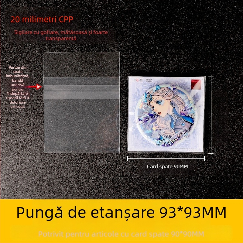Protecție transparentă pentru insignă de 58 mm, pungă CPP auto-sigilantă, pătrat, grosime 75 μm