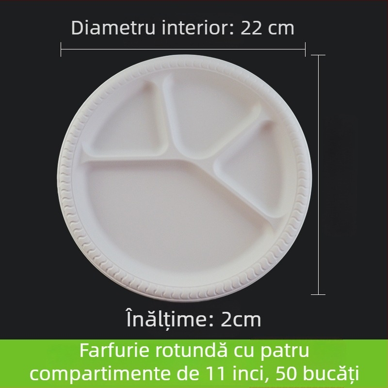 Farfurie de unică folosință, cu compartimente, din hârtie, pentru mese și prăjituri, dimensiune 11 inch