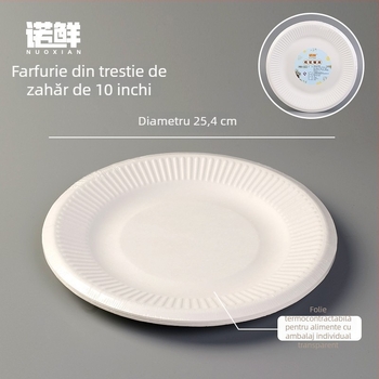 Farfurii rotunde din hârtie, de unică folosință, ambalate individual, ecologice și biodegradabile, pentru picnicuri și fructe
