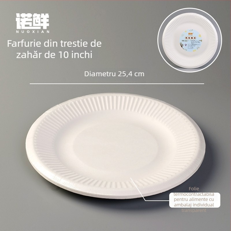 Farfurii rotunde din hârtie, de unică folosință, ambalate individual, ecologice și biodegradabile, pentru picnicuri și fructe