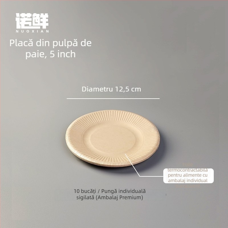 Farfurii rotunde din hârtie, de unică folosință, ambalate individual, ecologice și biodegradabile, pentru picnicuri și fructe