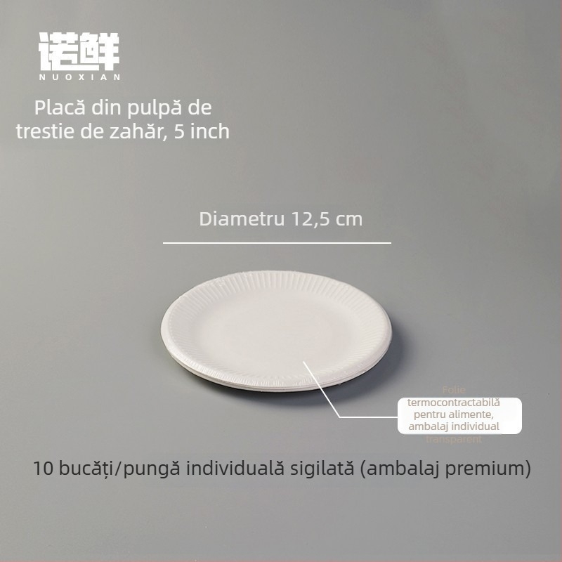 Farfurii rotunde din hârtie, de unică folosință, ambalate individual, ecologice și biodegradabile, pentru picnicuri și fructe