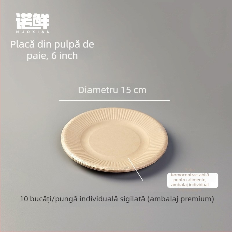 Farfurii rotunde din hârtie, de unică folosință, ambalate individual, ecologice și biodegradabile, pentru picnicuri și fructe