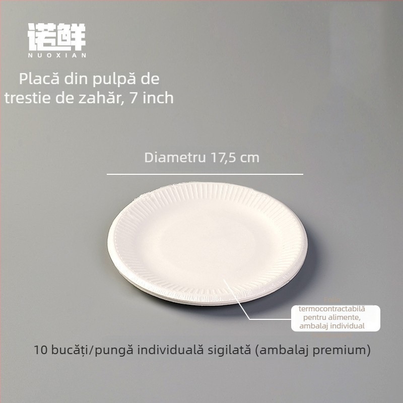 Farfurii rotunde din hârtie, de unică folosință, ambalate individual, ecologice și biodegradabile, pentru picnicuri și fructe