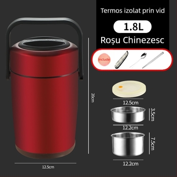 Cutie de prânz izolată din oțel inoxidabil 304, cu mai multe compartimente, portabilă, 1,3–2,6 L, pentru adulți și studenți