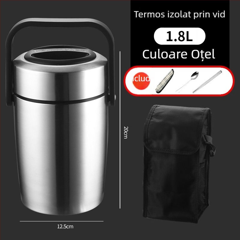 Cutie de prânz izolată din oțel inoxidabil 304, cu mai multe compartimente, portabilă, 1,3–2,6 L, pentru adulți și studenți