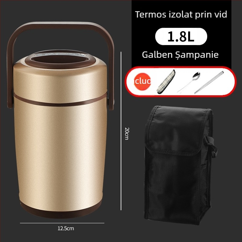 Cutie de prânz izolată din oțel inoxidabil 304, cu mai multe compartimente, portabilă, 1,3–2,6 L, pentru adulți și studenți