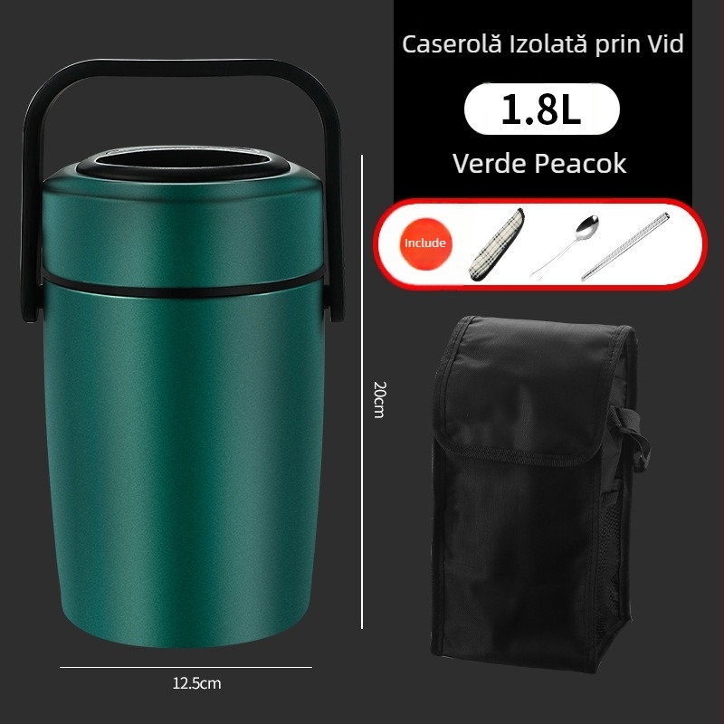 Cutie de prânz izolată din oțel inoxidabil 304, cu mai multe compartimente, portabilă, 1,3–2,6 L, pentru adulți și studenți