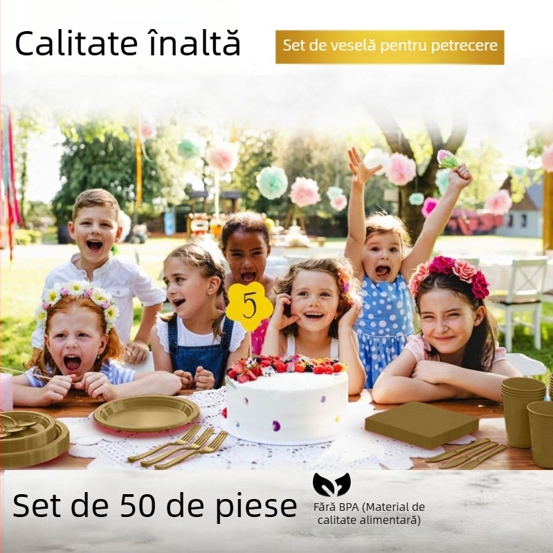 Set de farfurii și pahare din plastic, de unică folosință, culoare solidă, pentru petrecere de ziua de naștere, 30 de invitați