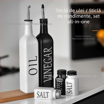 Set sticle din sticlă pentru ulei de măsline, negru și alb, recipiente dozatoare etanșe pentru sos de soia și oțet