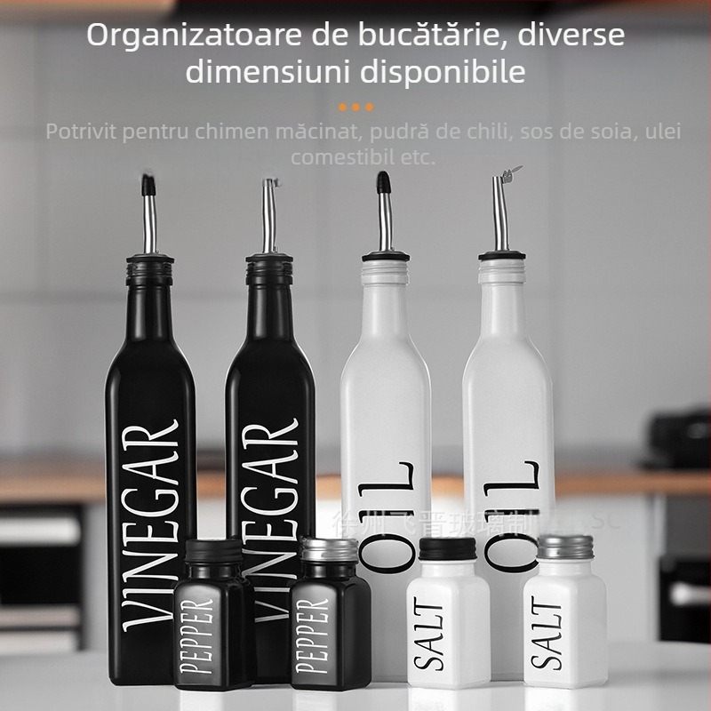 Set sticle din sticlă pentru ulei de măsline, negru și alb, recipiente dozatoare etanșe pentru sos de soia și oțet