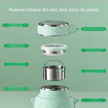 Recipient interior fără sudură din oțel inoxidabil 316, cutie de prânz termoizolată, vas portabil pentru terci