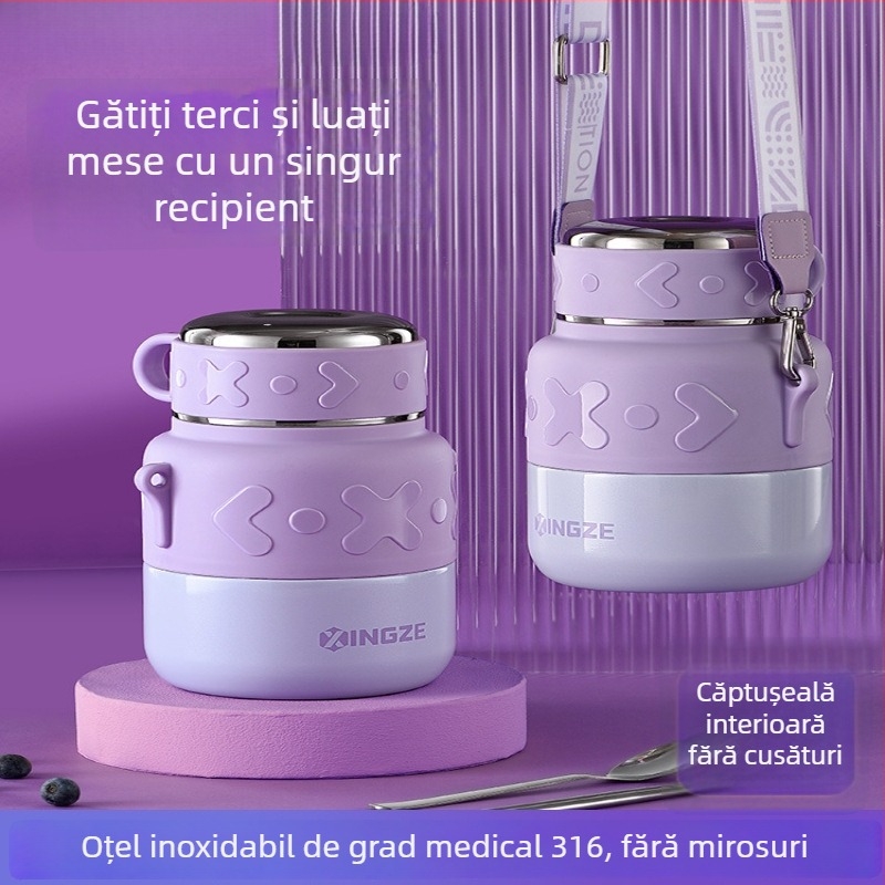 Recipient interior fără sudură din oțel inoxidabil 316, cutie de prânz termoizolată, vas portabil pentru terci