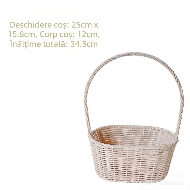 Coș de flori împletit manual din ratan, salcie și bambus, cu aspect imitatie de ratan, ideal pentru aranjamente florale și cadouri.