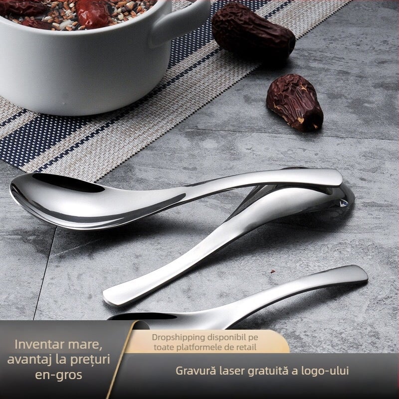 304 oțel inoxidabil, lingură Earl îngroșată, pentru uz casnic și hotelier, veselă de bucătărie, lingură de supă cu cap rotund