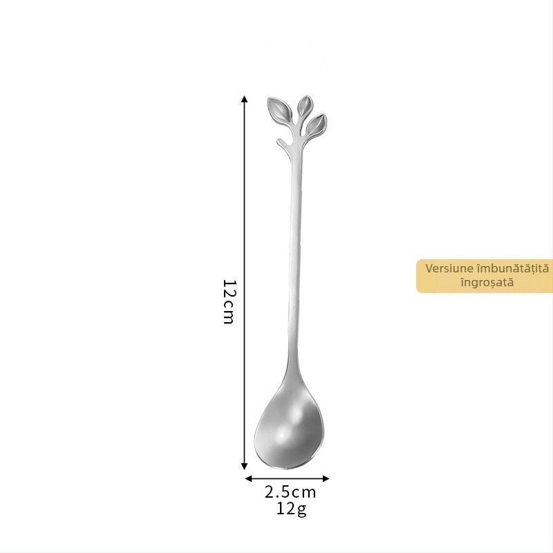 Linguriță din oțel inoxidabil cu design frunză, accent cu foiță de aur europeană – linguriță mică pentru cafea, amestecare și desert, cadou