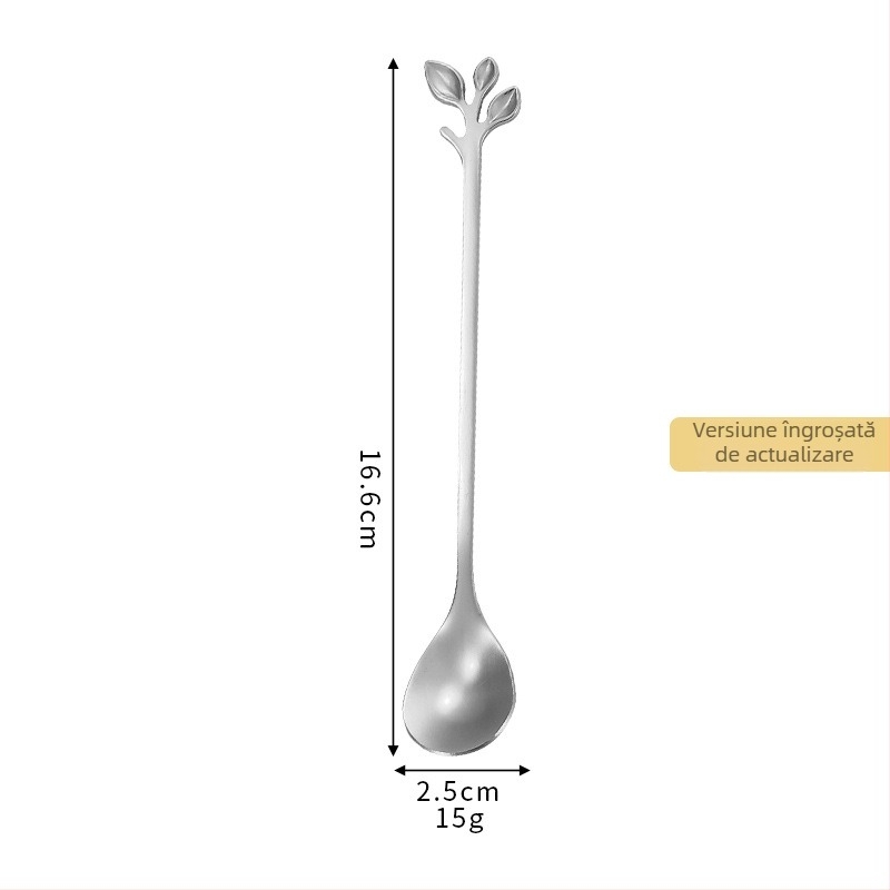 Linguriță din oțel inoxidabil cu design frunză, accent cu foiță de aur europeană – linguriță mică pentru cafea, amestecare și desert, cadou