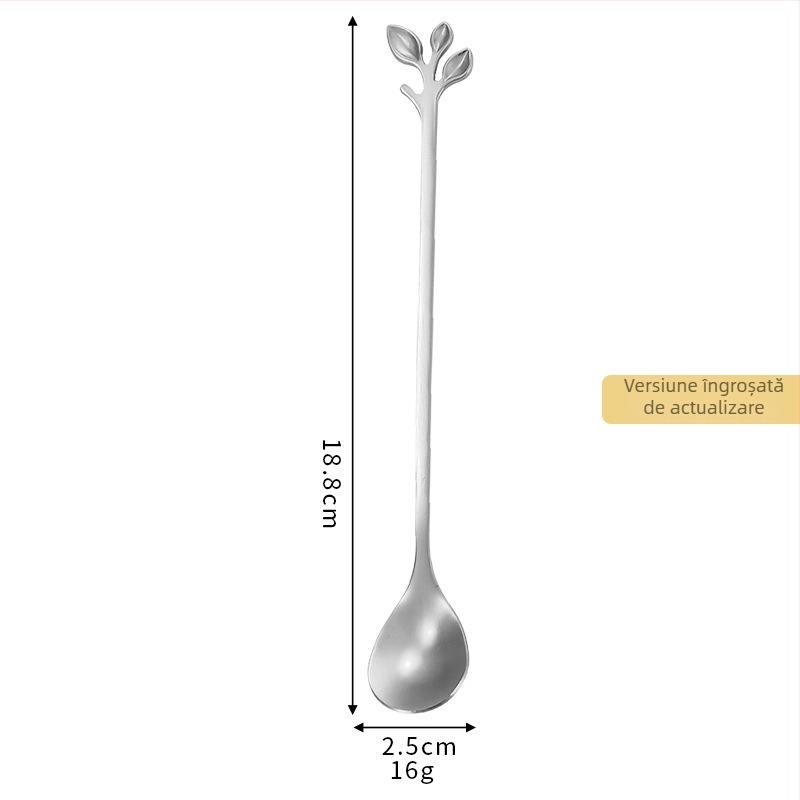Linguriță din oțel inoxidabil cu design frunză, accent cu foiță de aur europeană – linguriță mică pentru cafea, amestecare și desert, cadou