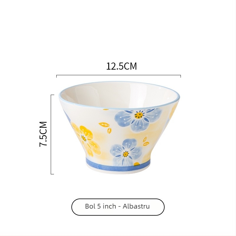 Bol ceramic cu patru anotimpuri, cu două mânere, porțelan, picior înalt, 500 ml