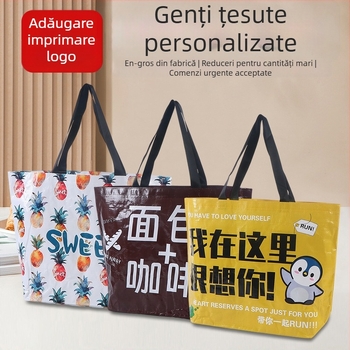 Geantă țesută cu capacitate mare, reclamă personalizată, imprimare color laminată, geantă de cumpărături pentru haine cu logo